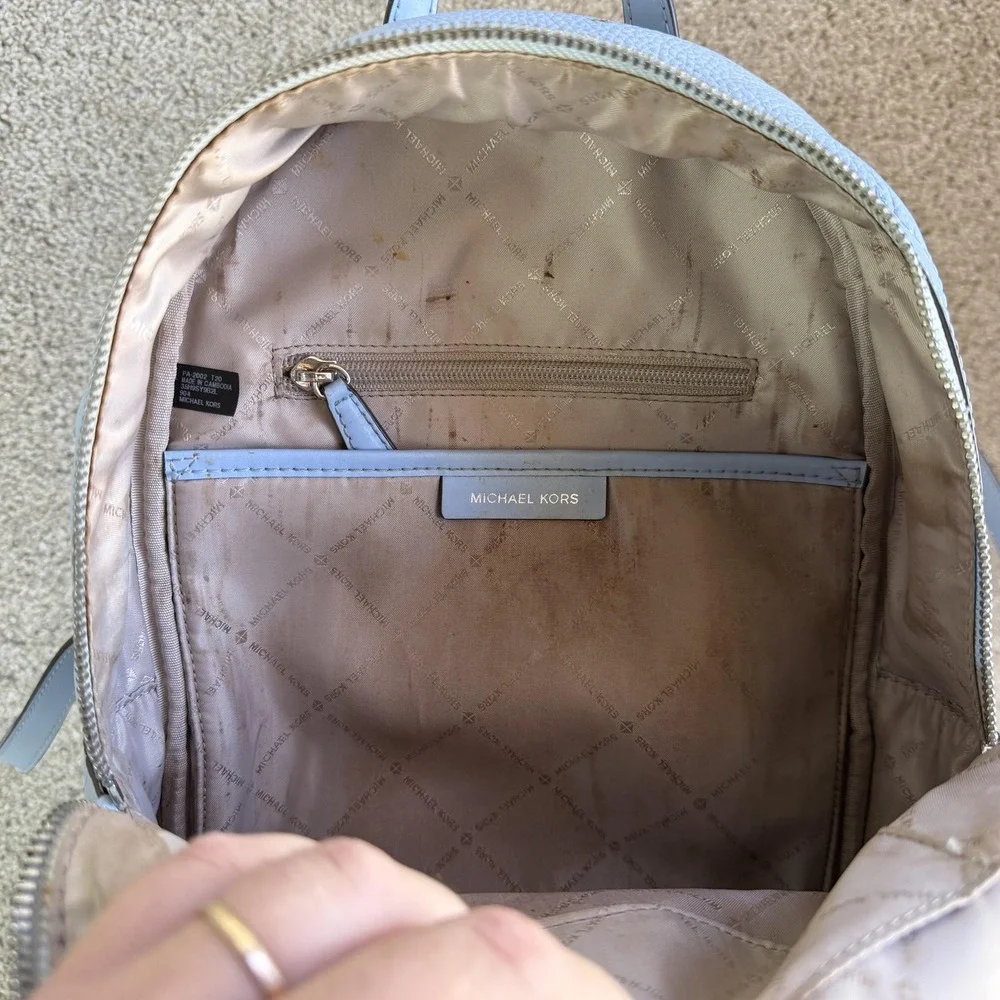 Michael Kors Backpack Womens Small Light Blue Leather Studded Zip Adjustable